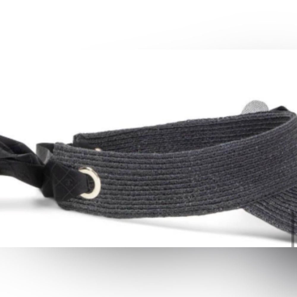 CHANEL BLACK RAFFIA 2018 CAMELLIA VISOR Like New - Picture 9 of 9